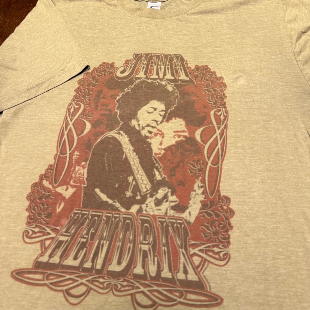 Vtg Jimi Hendrix Graphic T-Shirt Mens 2XL Tan Rock Legend Portrait Tee